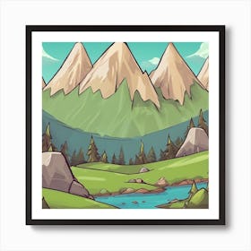 Cartoon Mountain Landscape Art Print