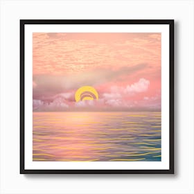 Graphic Sun In The Ocean Square Art Print