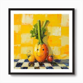 Vegetable Friend Yellow Checkerboard Art Print