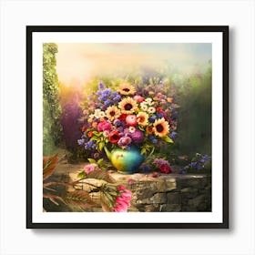 Flowers In A Vase، decoration of roses, flowers and ornamental plants of colorful blooming and Blossom Floral. Art Print