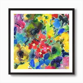 Watercolor Flowers with Turquoise 1 Art Print