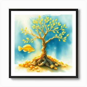 Gold Tree With Fish Art Print