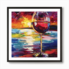 Fauvism Image Of A Glass Of Red Wine With A Sunset Art Print