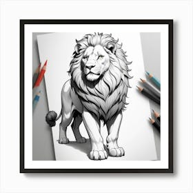 Lion Drawing Art Print