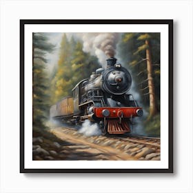 Steam Train In The Forest 1 Art Print