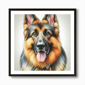 German Shepherd dog drawing in crayon Art Print