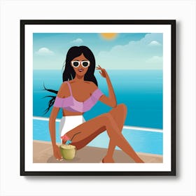 Beautiful Woman On The Beach Art Print