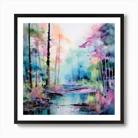 Watercolour Landscape Wild Forest Forest Art Print