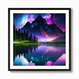 Galaxy And Mountains Art Print