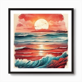 Sunset Over The Ocean 1 Art Print