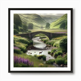 Stone Bridge Vintage Style AI Art Print