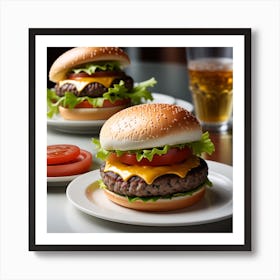 Two Hamburgers On A Plate Art Print