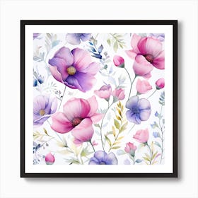 Watercolor Flowers Seamless Pattern 1 Art Print