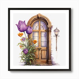 Door With Tulips Art Print