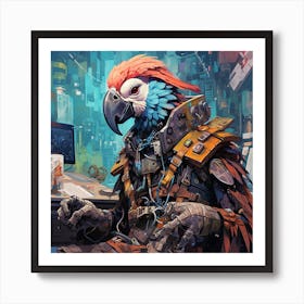 Parrot in Cyberpunk Futuristic Enviroment Art Print