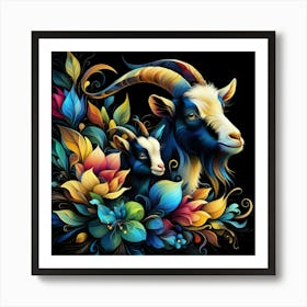 Goat And Flowers 1 Art Print