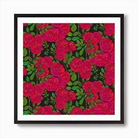 Seamless Pattern With Colorful Bush Roses Art Print