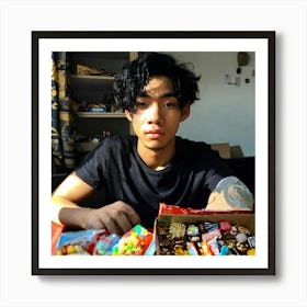 Young Man With A Box Of Candy Art Print