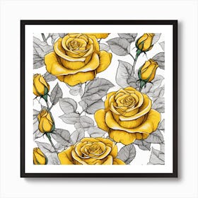 Yellow Roses Seamless Pattern 12 Art Print