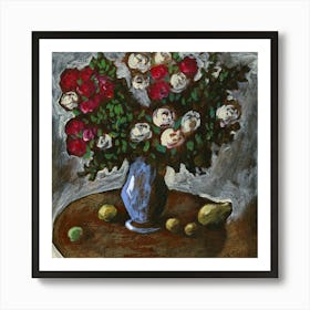 White And Red Roses - square painting Anton Maliar hand painted floral flowers bedroom living room figurative Art Print