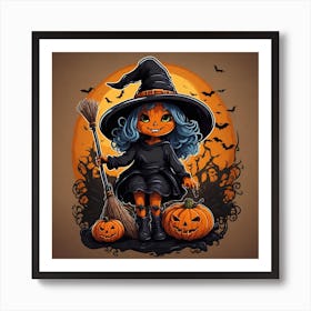 Halloween Witch With Broom Art Print