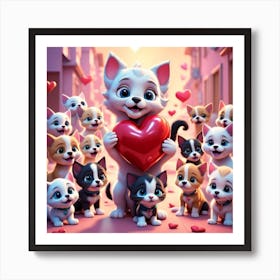 Valentine'S Day Cats Party Art Print