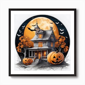 Halloween House With Pumpkins 25 Art Print