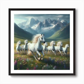 White Horses In The Meadow Art Print