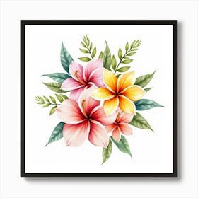 A Vibrant Watercolor Bouquet Of Tropical Flowers Art Print