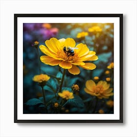 Bee On A Yellow Flower Art Print