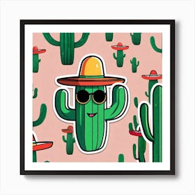 Mexico Cactus With Mexican Hat Sticker 2d Cute Fantasy Dreamy Vector Illustration 2d Flat Cen (23) Art Print