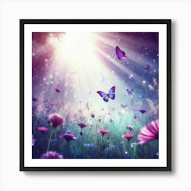 Flower Field With Butterflies Art Print