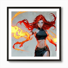 Red Haired Girl With Fire The Magic of Watercolor: A Deep Dive into Undine, the Stunningly Beautiful Asian Goddess Art Print