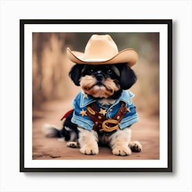 Cute Dog In A Cowboy Costume Art Print