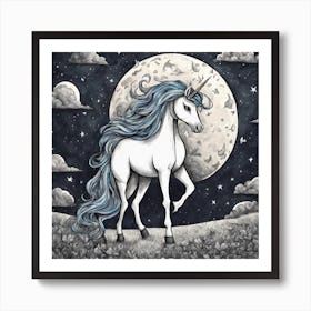 Unicorn On The Moon Art Print