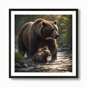 Grizzly Bear Family Art Print