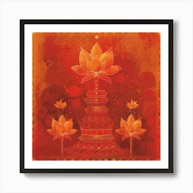 Vesak Banner Texture Featuring Buddhist Symbols Art Print