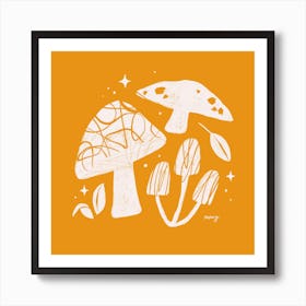 Abstract Mushrooms Yellow Square Art Print