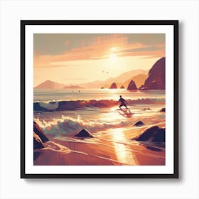 Surfer On The Beach Art Print