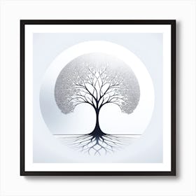 "Circular Solitude" - This artwork is a minimalist marvel, a single tree delicately rendered in black and white, encapsulated within a perfect circle. Its branches and roots mirror each other, creating a flawless symmetry that speaks to the balance of life above and below the surface. This piece is an emblem of solitude, reflection, and the eternal cycles of nature. It's an ideal choice for those seeking a touch of simplicity and elegance, offering a serene and contemplative presence in any modern or minimalist decor. Let "Circular Solitude" bring a sense of calm and poise to your space, embodying the quiet strength and enduring grace of the natural world. Art Print