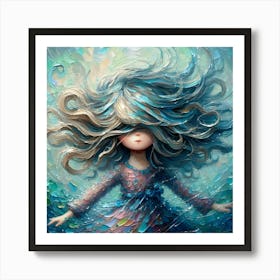 Dreamy Rainstorm Mystery Girl 2 Oil Painting Art Print