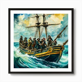 Pirates Ship Sea Waves Row Sky Seascape Boat Horizon Storm Art Print