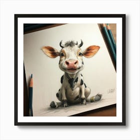 Cute Cow Drawing 5 Art Print