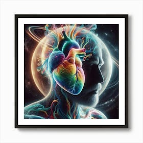 Man With Heart In Space Art Print