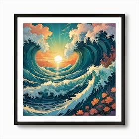 Great Waves At Sunset Art Print