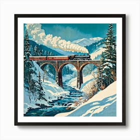 An Advertising Poster Cutout Style Featuring An Antiquated Steam Train Dynamically Crossing A Curv 2 2 Art Print