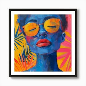 Blue Woman With Sunglasses Art Print