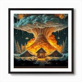 Wooden hut left behind by an atomic explosion 6 Art Print