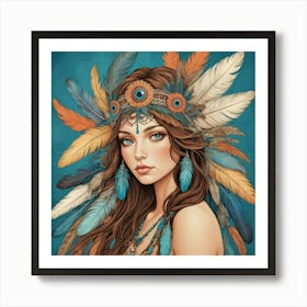 Feathered Muse Boho Art Style Art Print Art Print