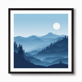 Misty mountains background in blue tone 80 Art Print